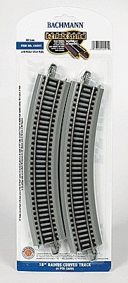Curved Track w/ Nickel Silver Rail & Gray Roadbed - E-Z Track(R) -- 18′ 45.7cm Radius pkg(4, HO, Bachmann Industries 44501