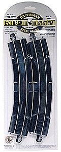 Curved Track w/Steel Rail & Black Roadbed - E-Z Track(R) -- 18′ Radius Rerailer pkg(2), HO, Bachmann Industries 44429