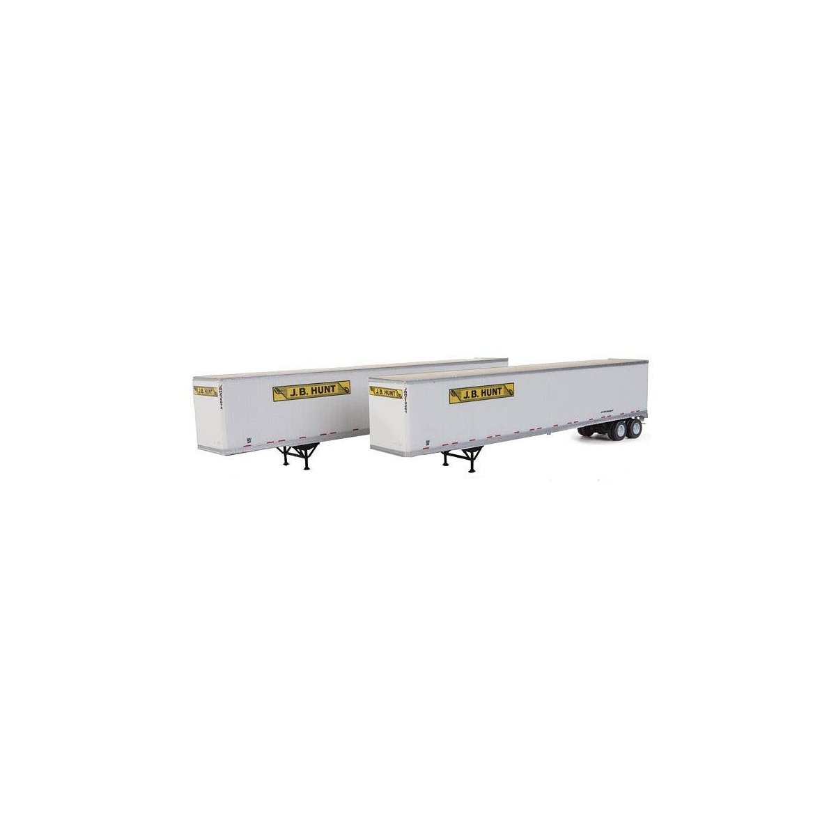 53′ Stoughton Trailer 2-Pack - Assembled -- J.B. Hunt (white, yellow, black), HO, Walthers SceneMaster 2462