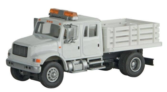 International(R) 4900 Open Stake Bed Utility Truck - Assembled -- White w/Railroad Maintena, HO, Walthers SceneMaster 11894