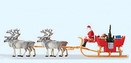 Christmas Sleigh -- Includes Santa, Packages & 4 Reindeer, HO, Preiser Kg 30399