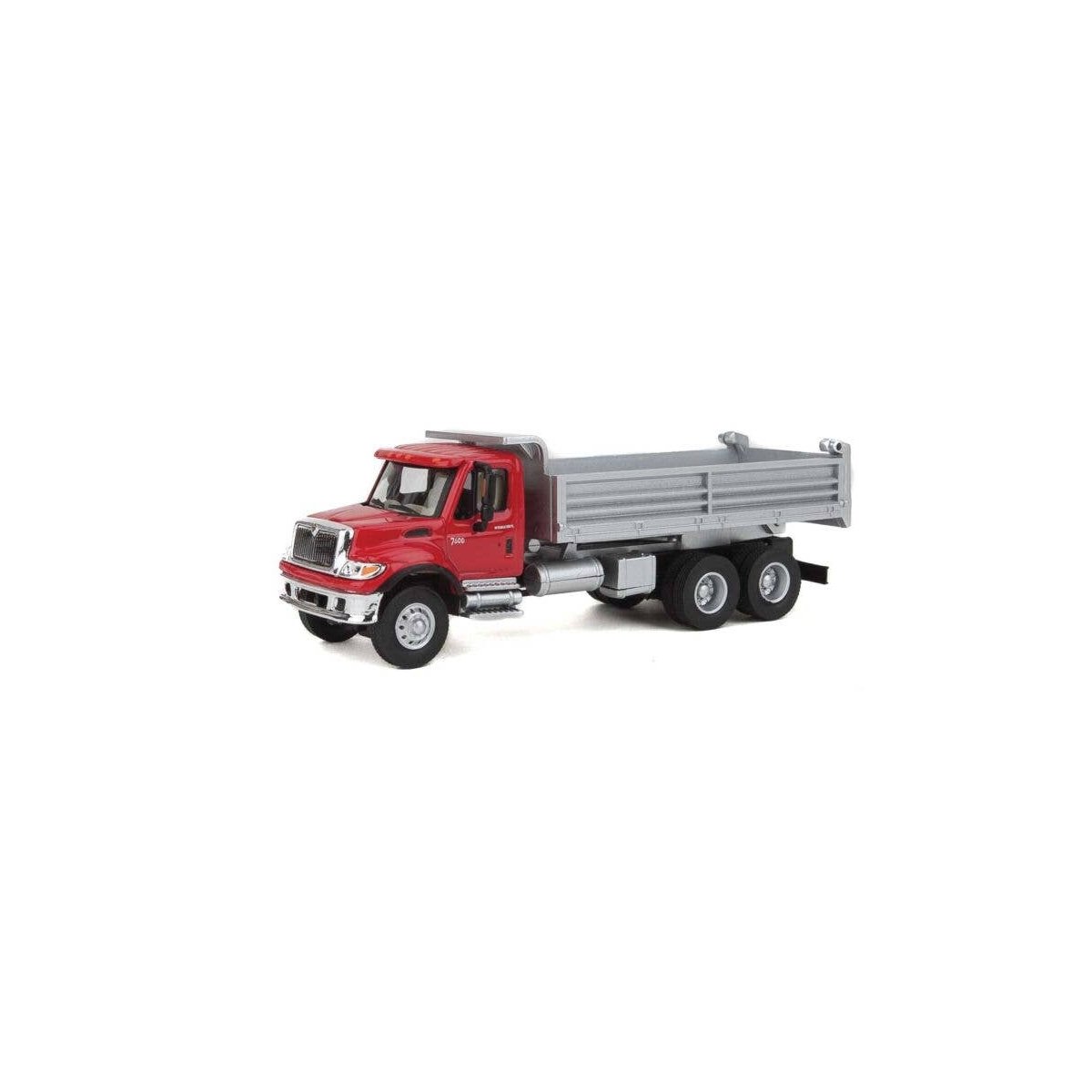 International(R) 7600 3-Axle Heavy-Duty Dump Truck - Assembled -- Red Cab, Silver Dump Body, HO, Walthers SceneMaster 11662