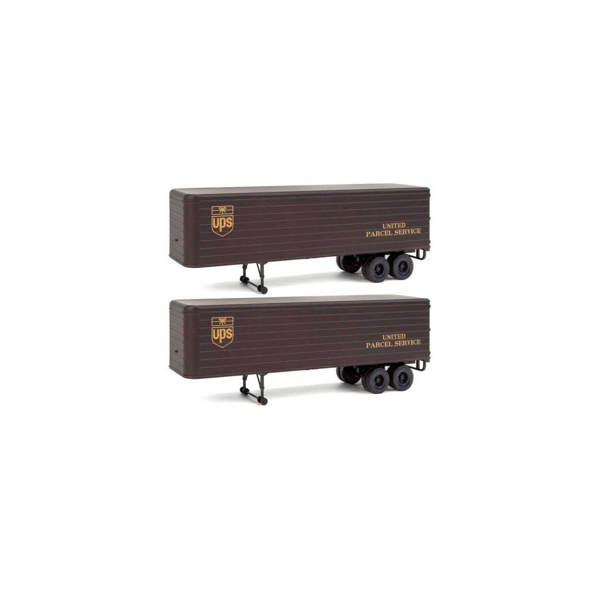 35′ Fluted-Side Trailer 2-Pack - Assembled -- United Parcel Service (1950s-1960s brown, gold, HO, Walthers SceneMaster 2428