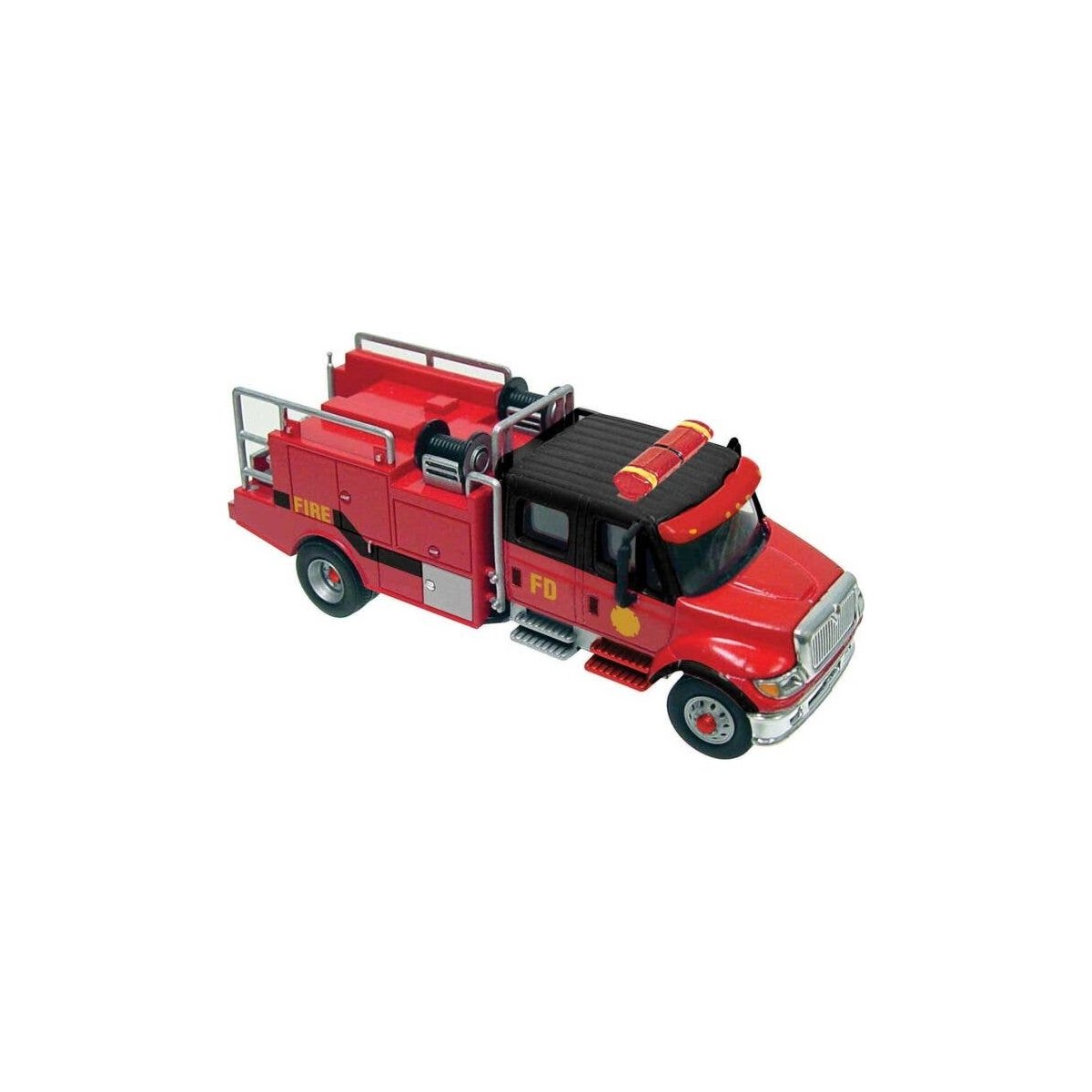 International(R) 7600 2-Axle Crew-Cab Brush Fire Truck - Assembled -- Red, Black, HO, Walthers SceneMaster 11920