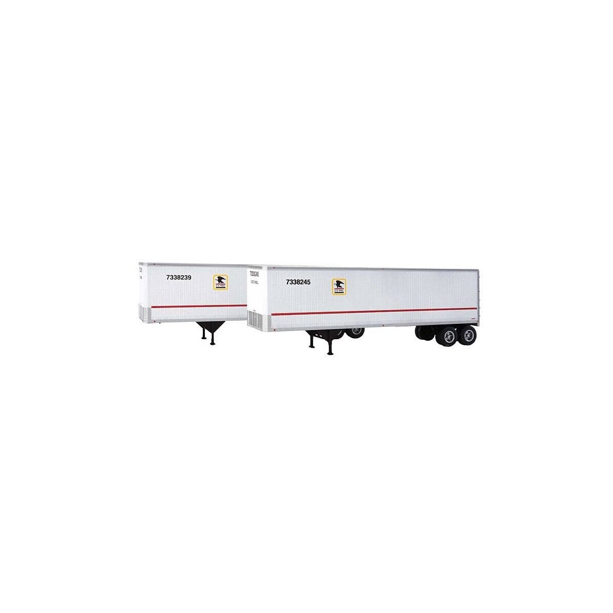 40′ Trailmobile Trailer 2-Pack - Assembled -- US Postal Service (white, blue, red), HO, Walthers SceneMaster 2517