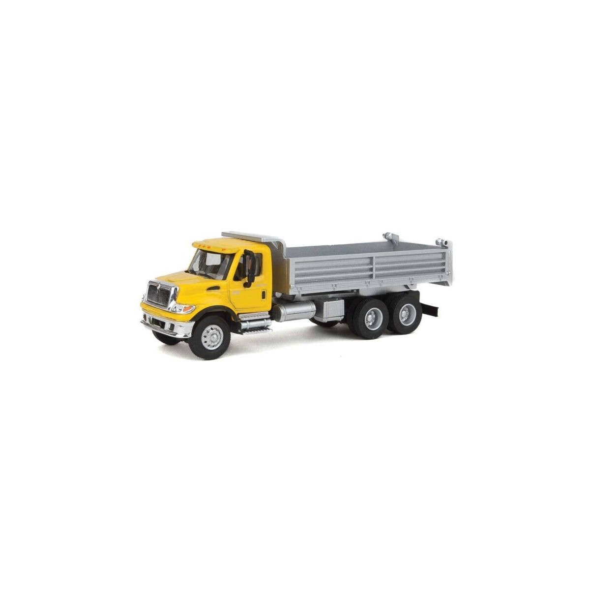 International(R) 7600 3-Axle Heavy-Duty Dump Truck - Assembled -- Yellow Cab, Silver Dump B, HO, Walthers SceneMaster 11663