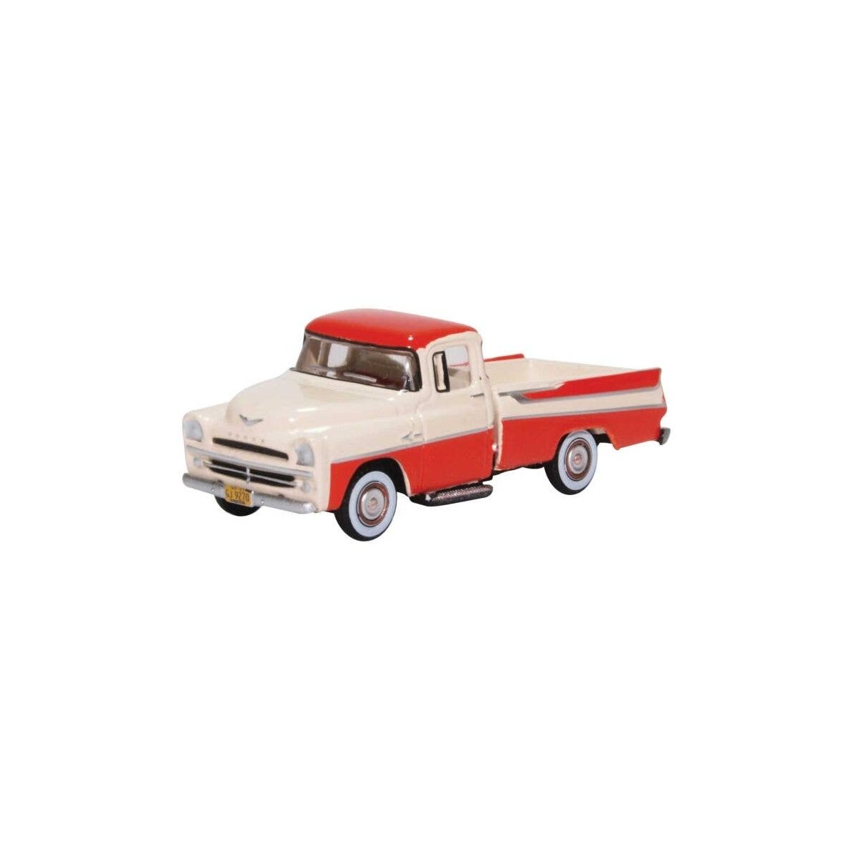 1957 Dodge D100 Sweptside Pick Up Truck - Assembled -- Tropical Coral, Ivory, HO, Oxford Diecast 87DP57001