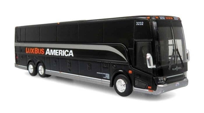 VanHool TX-45 Motorcoach Bus - Assembled -- Luxbus America (black, graphite, orange), HO, Iconic Replicas 870464