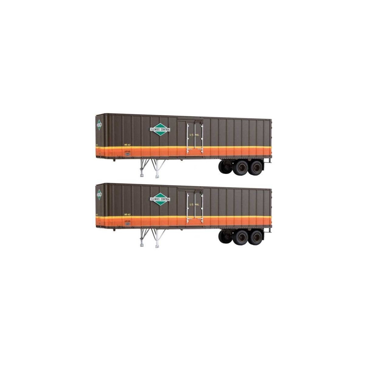 Flexi-Van 40` Trailer 2-Pack - Assembled -- Illinois Central (Diamond Logo, `U.S. Mail` Side, HO, Walthers SceneMaster 2601