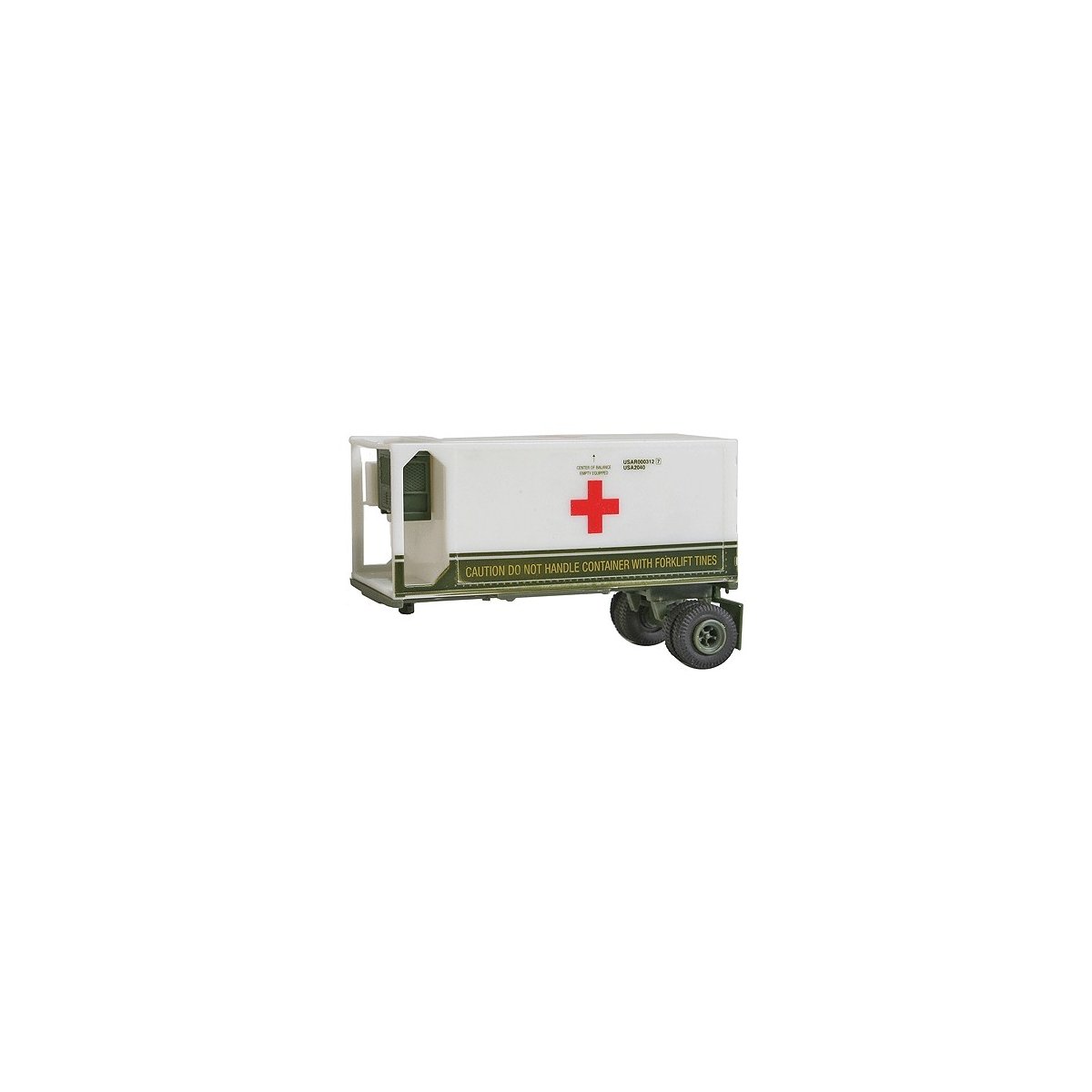 US/NATO MILVAN Container Single-Axle Chassis with 20′ Container -- Medical Corps Refrigerated Container, HO, Trident Miniature