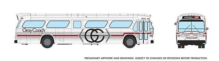 Mid-1960s - 1980s Suburban New Look Bus - Lighted - Assembled -- Gray Coach 1414 (white, gray, HO, Rapido Trains Inc 753116