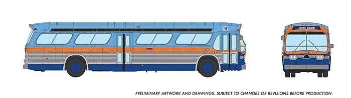1959-1986 GM New Look/Fishbowl Bus - Deluxe Lighted - Assembled -- Long Island MSBA 684 (blue, HO, Rapido Trains Inc 753155