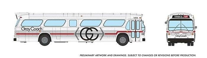 Mid-1960s - 1980s Suburban New Look Bus - Lighted - Assembled -- Gray Coach 1418 (white, gray, HO, Rapido Trains Inc 753117