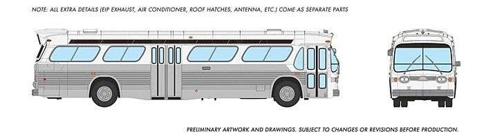 1959-1986 GM New Look/Fishbowl Bus - Deluxe Lighted - Assembled -- Painted, Unlettered (Trans, HO, Rapido Trains Inc 751037