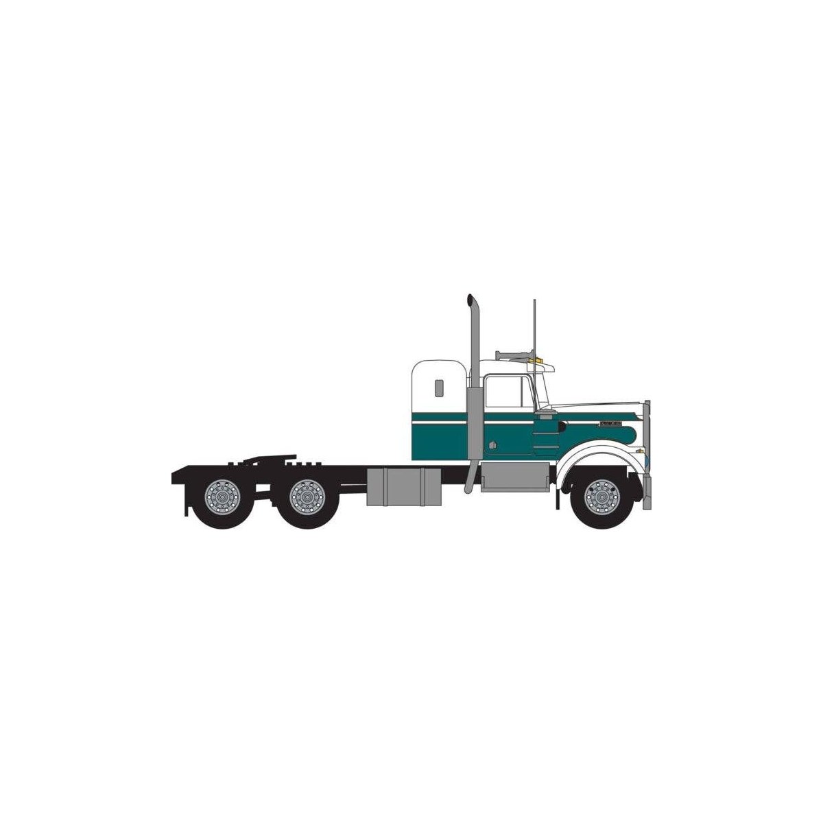 1970s Kenworth W900 Seminole Tractor w/36′ Sleeper Cab - Assembled -- White, Green, N, Trainworx Inc 49035