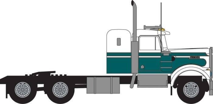 1970s Kenworth W900 Seminole Tractor w/36′ Sleeper Cab - Assembled -- White, Green, N, Trainworx Inc 49035