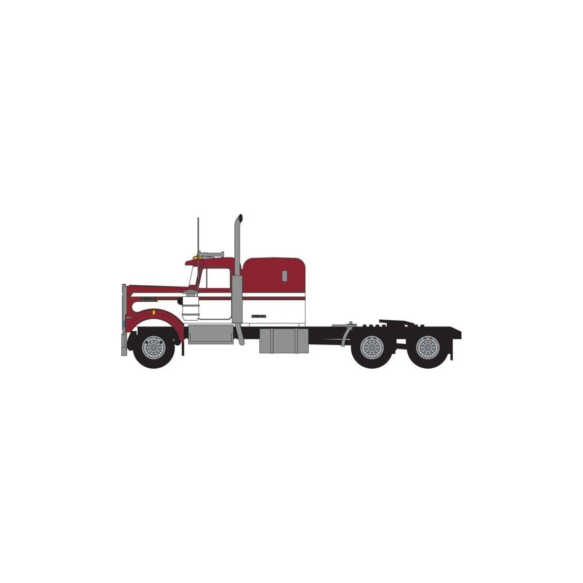 1970s Kenworth W900 Seminole Tractor w/60′ VIT Sleeper Cab - Assembled -- Red, White, N, Trainworx Inc 49042