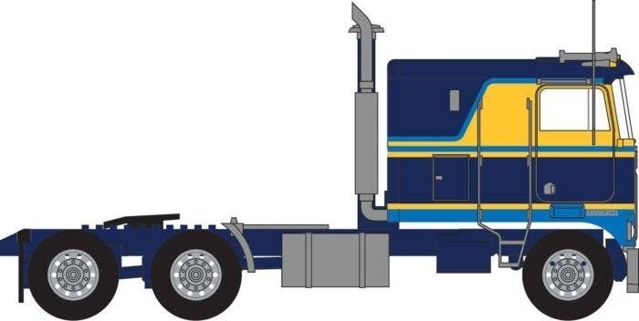 1970s Kenworth K100 Potomac Tractor w/VIT Flat-Top Sleeper Cab - Assembled -- Blue, Yellow, N, Trainworx Inc 41056