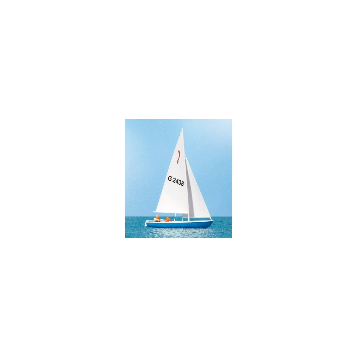 Korsar Sailboat w/Sailors -- Sails Up (yellow, red, black), HO, Preiser Kg 10679