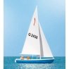 Korsar Sailboat w/Sailors -- Sails Up (yellow, red, black), HO, Preiser Kg 10679