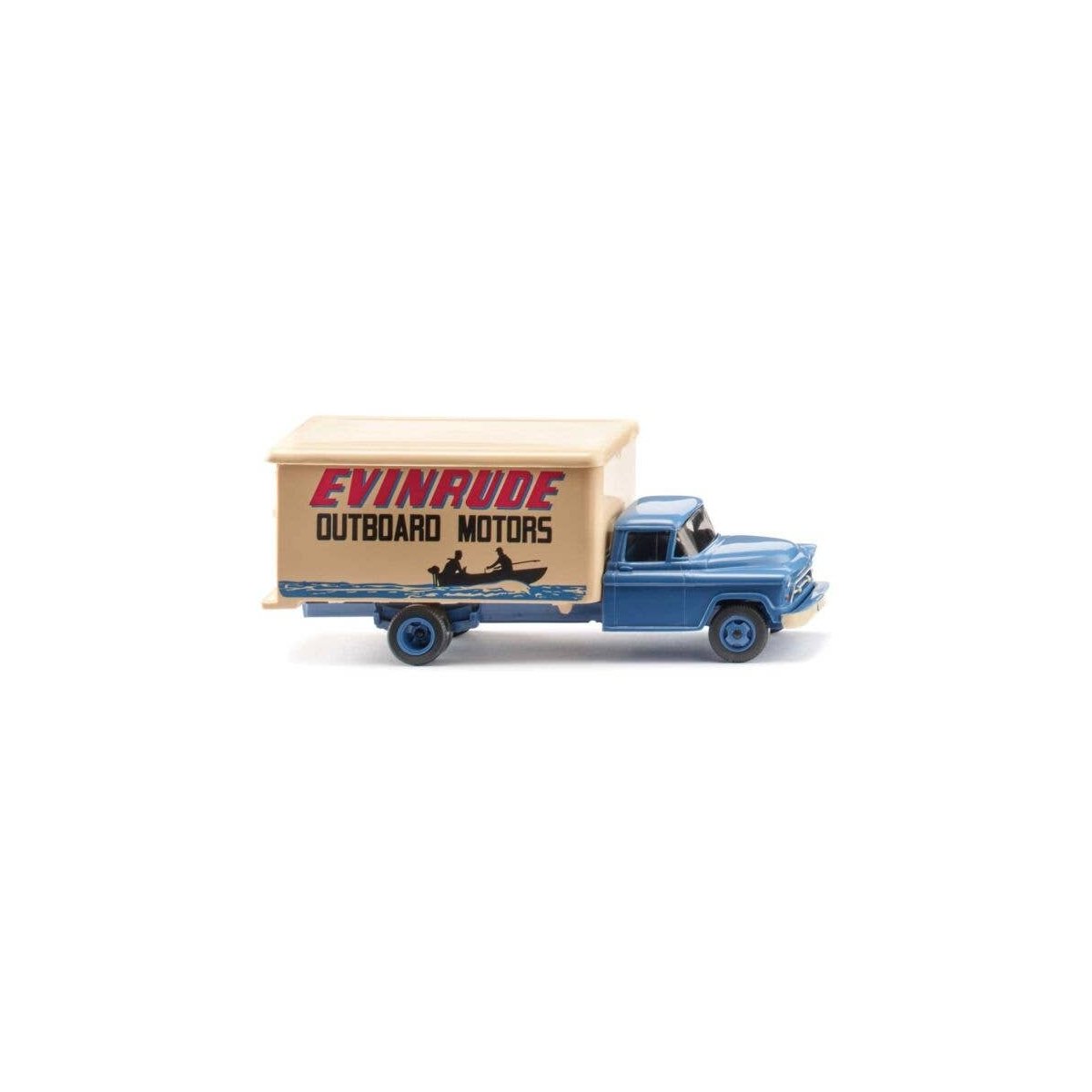 1955-1956 Chevrolet Box Truck - Assembled -- Evinrude (blue, beige, red), HO, Wiking 44402