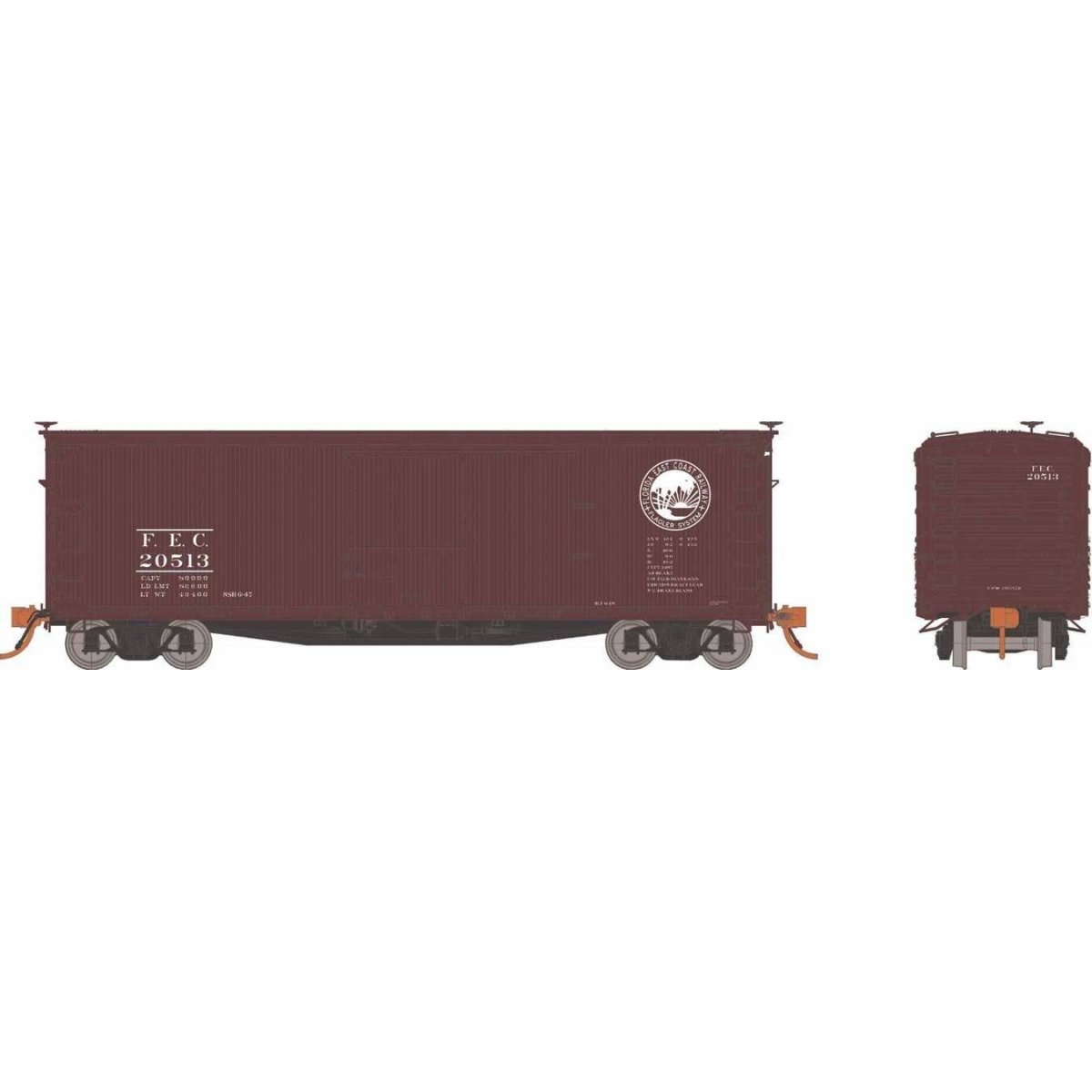 USRA 40′ Double-Sheathed Wood Boxcar - Ready to Run -- Florida East Coast Random from Set 2 (Boxcar Red, white, Flagler Logo),