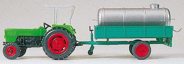 Farm Machinery - Tractors - Deutz -- D 6206 w/Single Axle Trailer Carrying Manure Tank, HO, Preiser Kg 17937