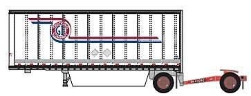 28′ Pup Van Trailer with Converter Dolly - Assembled -- GI Trucking 2 (white, red, blue), N, Trainworx Inc 4289405