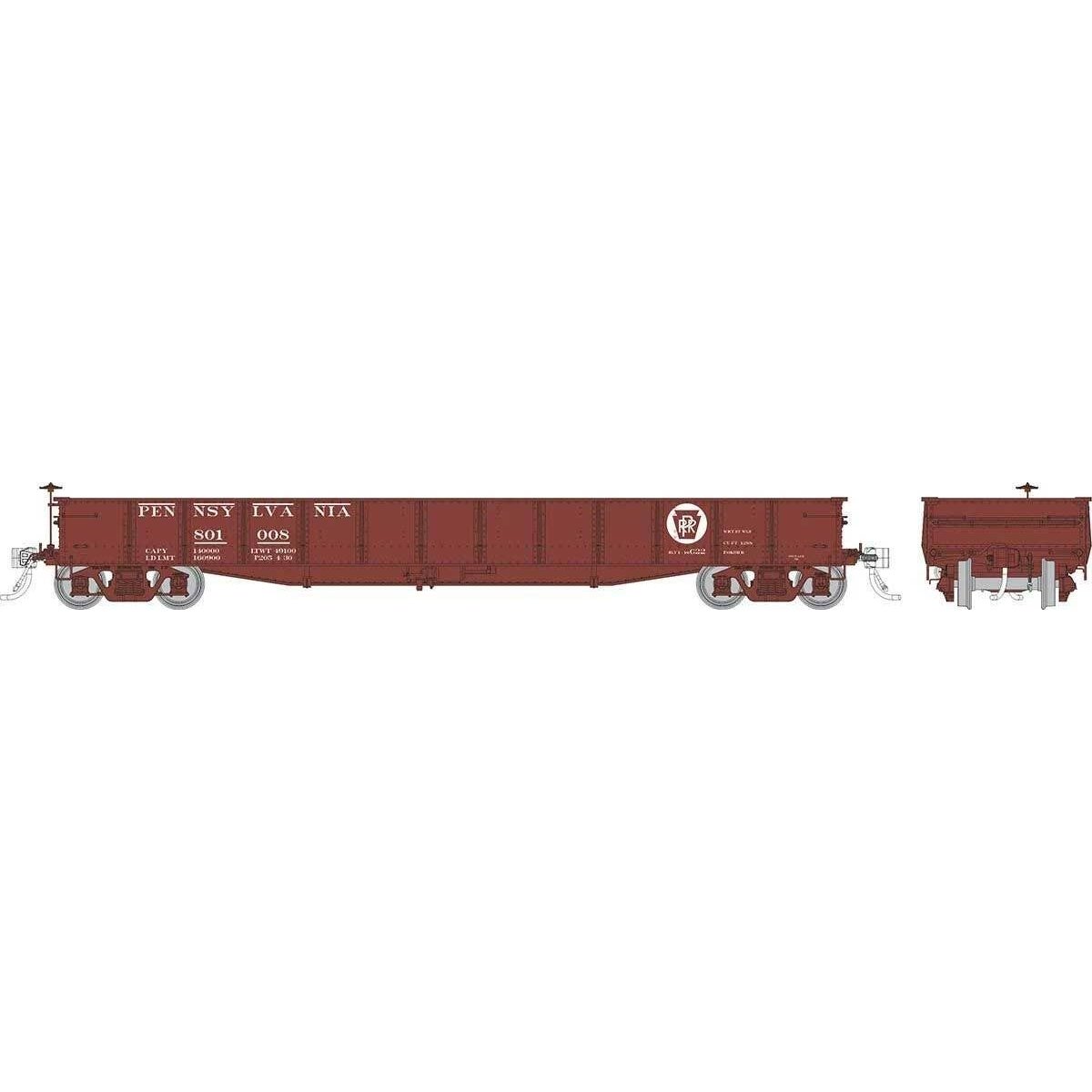 Class G22 Steel Gondola with K Brakes 6-Pack - Ready to Run -- Pennsylvania Railroad (Tuscan, Circle Keystone, Single-Rib End), 