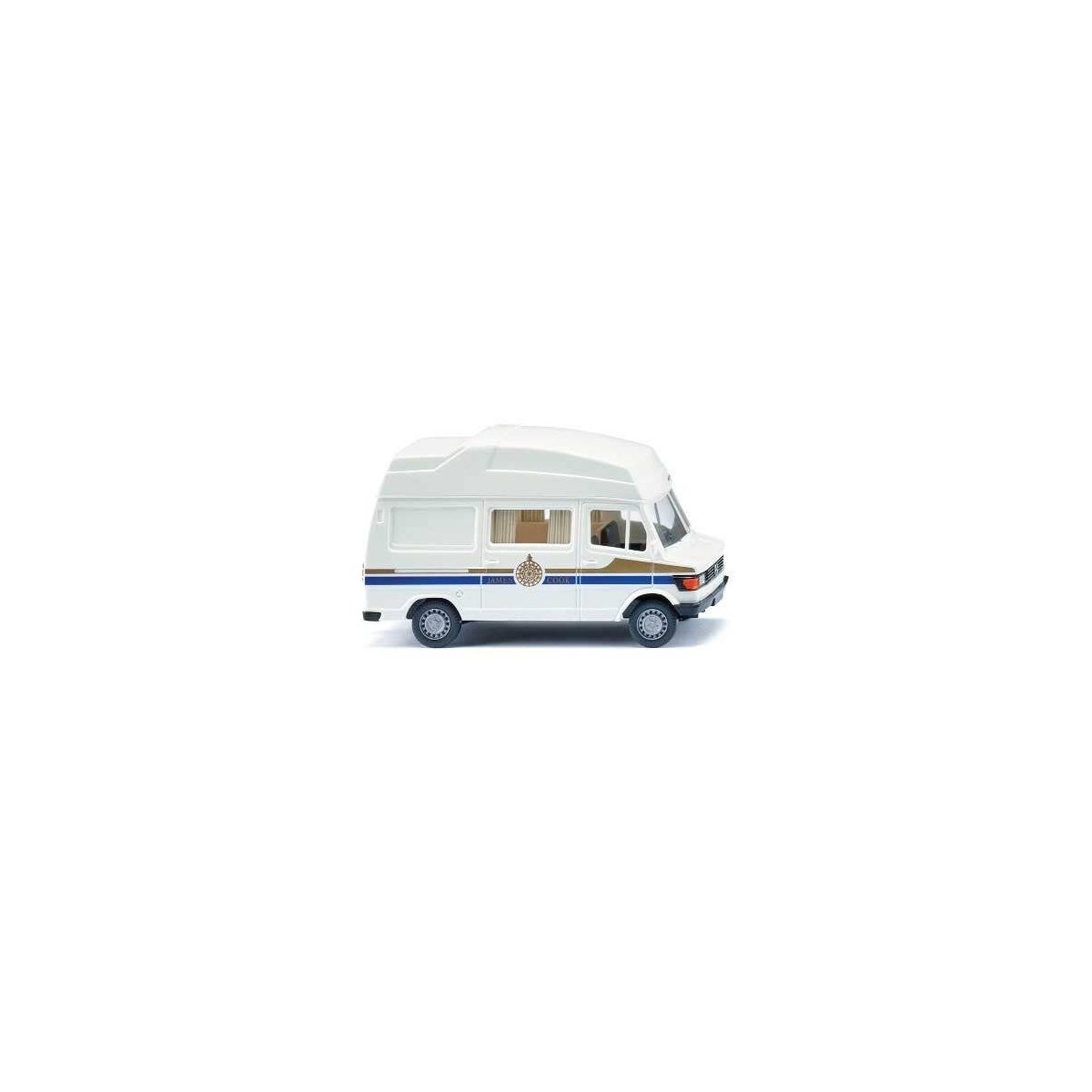 1982-1988 Mercedes-Benz 207 D Camper Van - Assembled -- James Cook (white, gold, blue), HO, Wiking 26702