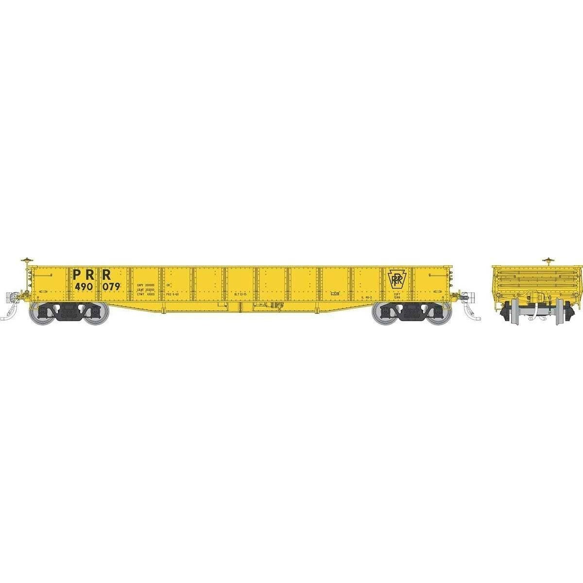 Class G22 Steel Gondola 3-Pack - Ready to Run -- Pennsylvania Railroad (MOW yellow, Three-Rib End), HO, Rapido Trains Inc 194007