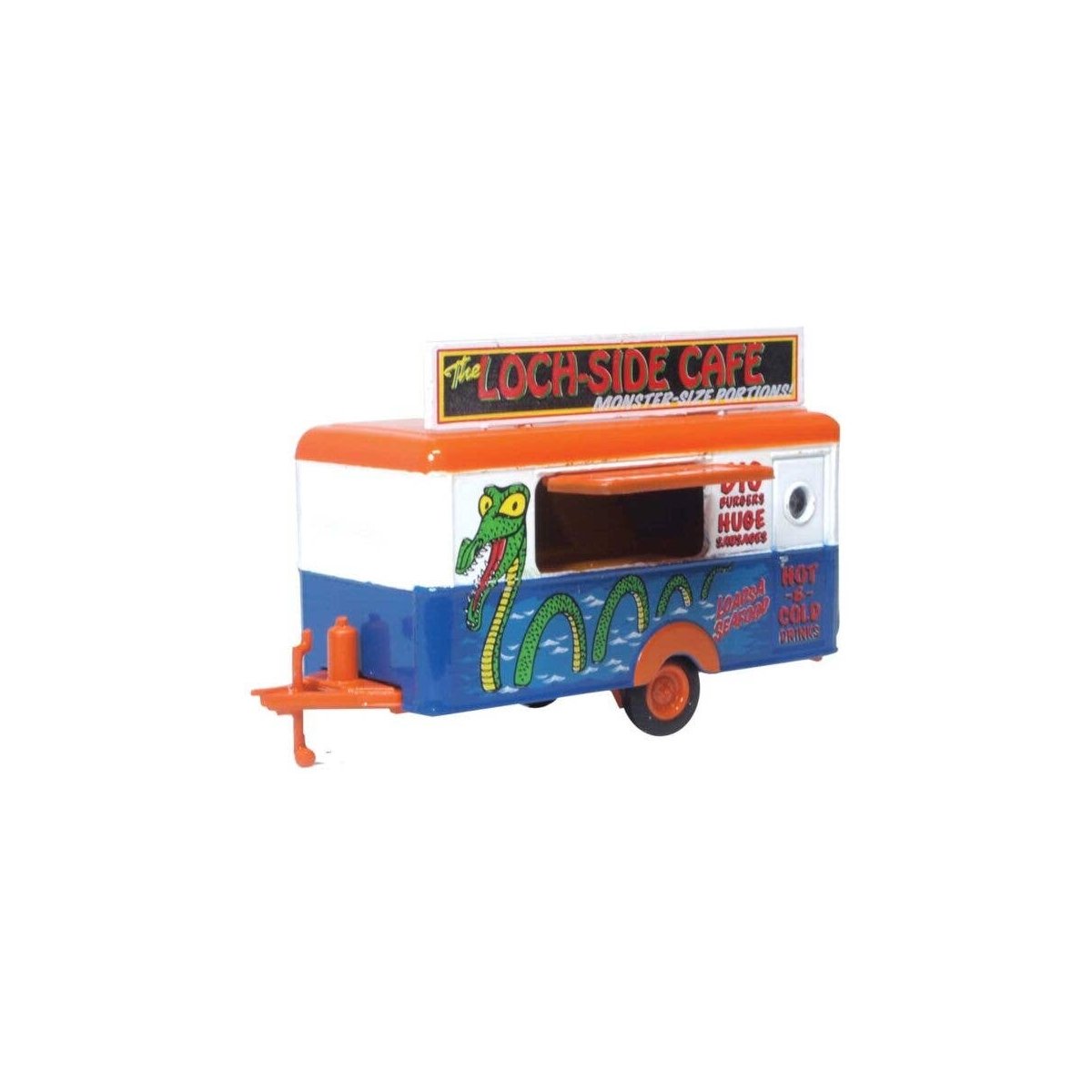 Concession Trailer - Assembled -- Loch Side Cafe (blue, white, brown, red), HO, Oxford Diecast 87TR020