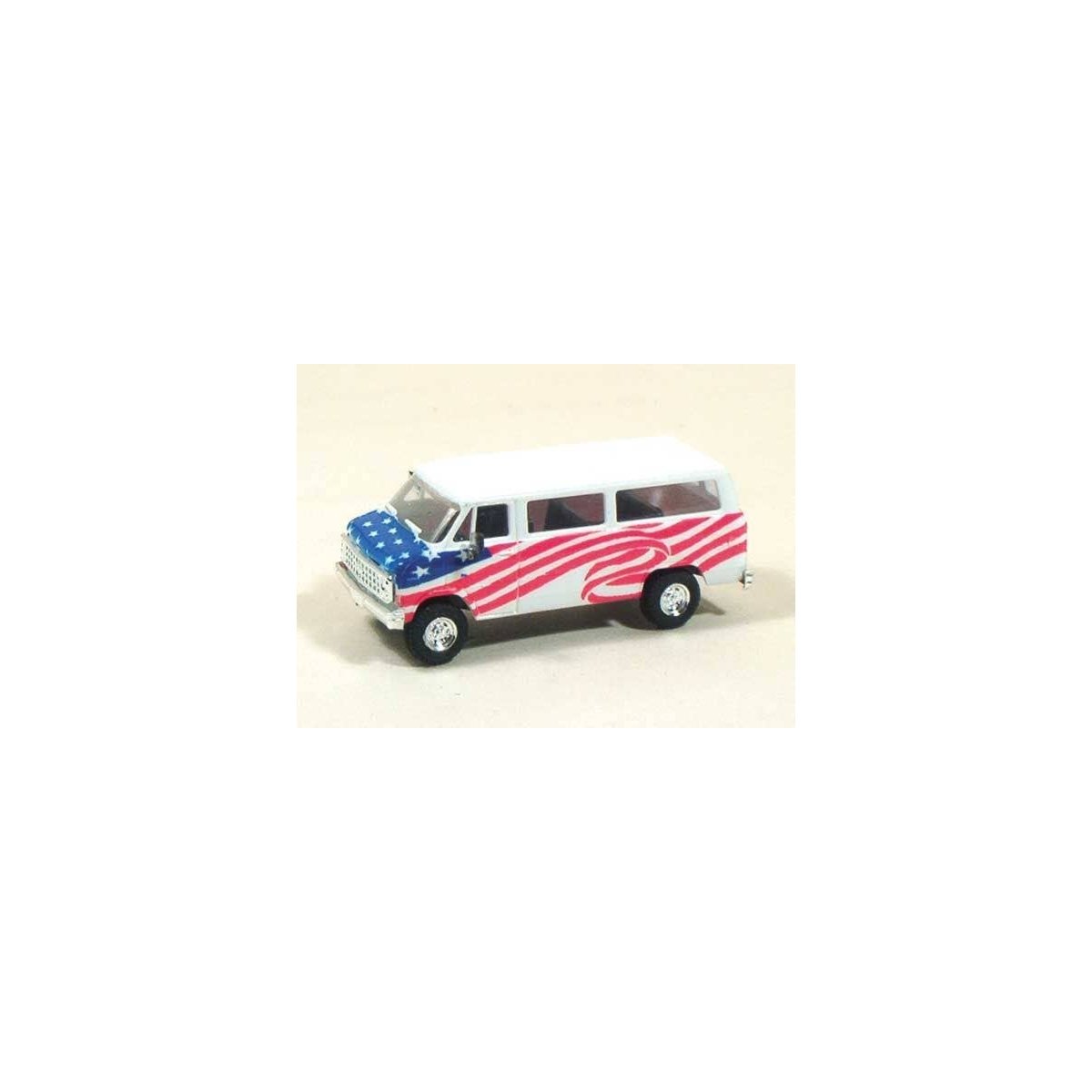 Chevrolet Sportvan -- American Flag Graphics (white, Field of Blue on Hood, Wavy Stripes Down, HO, Trident Miniatures 90242