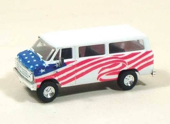 Chevrolet Sportvan -- American Flag Graphics (white, Field of Blue on Hood, Wavy Stripes Down, HO, Trident Miniatures 90242