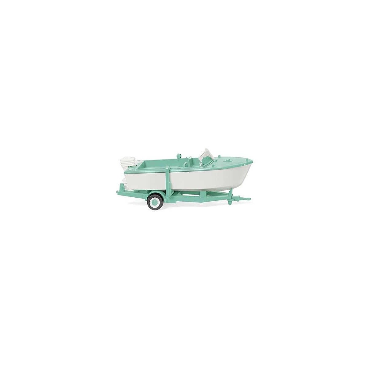 1961-1965 Motor Boat on Trailer - Assembled -- White, Mint Green, HO, Wiking 9503