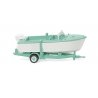 1961-1965 Motor Boat on Trailer - Assembled -- White, Mint Green, HO, Wiking 9503