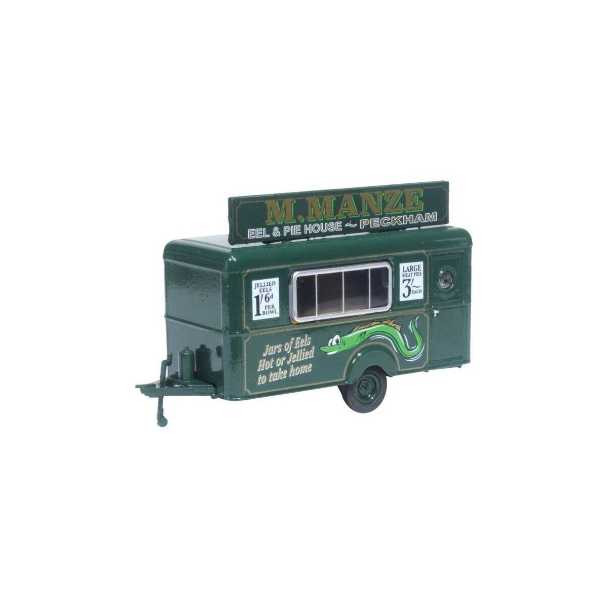 Concession Trailer - Assembled -- M Manze Jellied Eels (green), HO, Oxford Diecast 87TR018