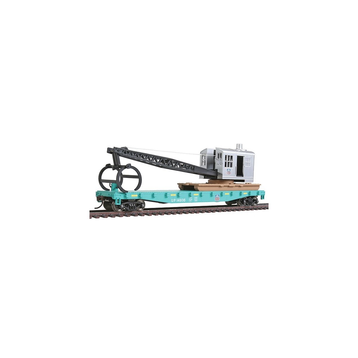 Flatcar with Logging Crane - Ready to Run -- Union Pacific(R) (green, black), HO, WalthersTrainline 1783