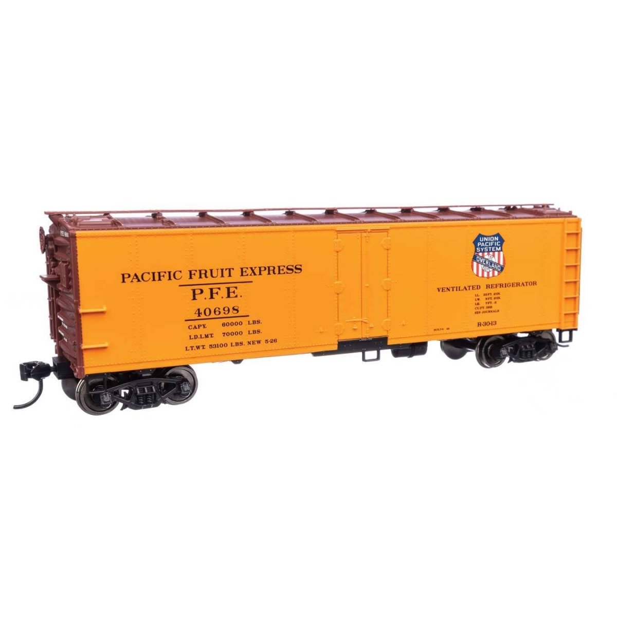 40′ Steel Reefer with Dreadnaught Ends - Ready To Run -- Pacific Fruit Express(TM) 40698 (Overland Logo Side 1/SP Lines Logo S