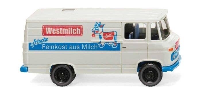 1967-1974 Mercedes-Benz L 406 Cargo Van - Assembled -- Westmilch (white, blue, red, German Lettering), HO, Wiking 27058