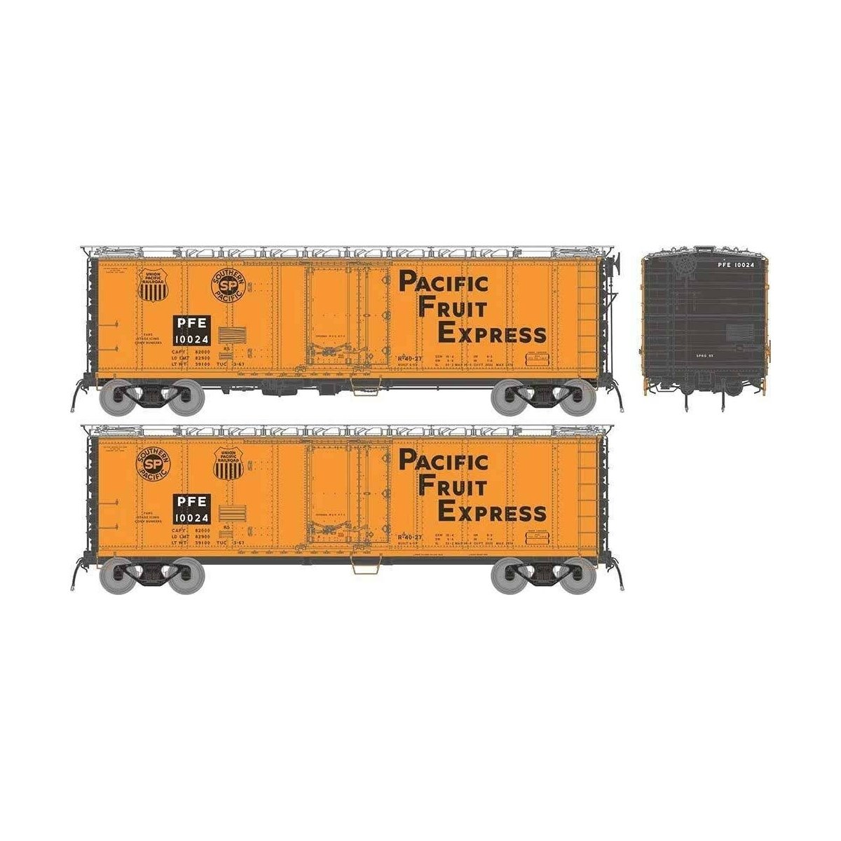 Class R-40-27 Steel Reefer 6-Pack - Ready to Run -- Pacific Fruit Express Set 1 (1966 Scheme, orange, black, silver, Large Lett,