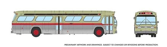 1959-1986 GM New Look/Fishbowl Bus - Deluxe Lighted - Assembled -- Ottawa OTC 6444 (beige, si, HO, Rapido Trains Inc 753157