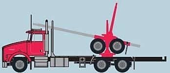 Kenworth T800 Log Truck with Trailer - Assembled -- Red, Black, N, Trainworx Inc 48083
