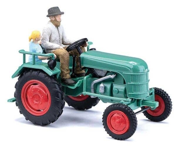 1953 Kramer KL 11 Farm Tractor w/Figures - Assembled -- Green, Red, HO, Busch Gmbh & Co Kg 40072