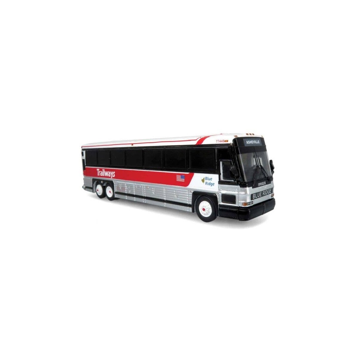 MCI D4000 Coach - Assembled -- Blue Ridge Trailways (red, silver, white, Destination Asheville), HO, Iconic Replicas 870485
