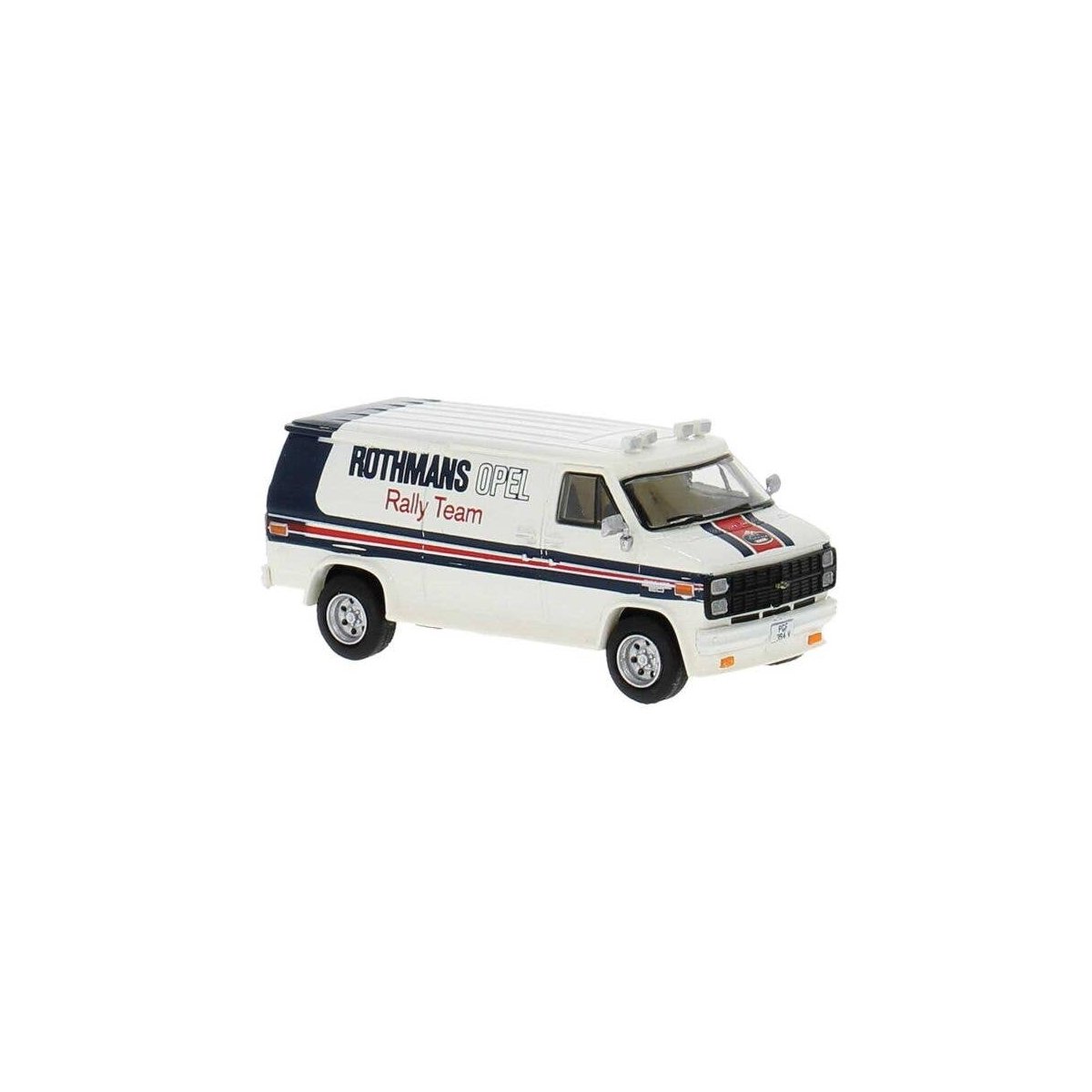 1970s GMC Verdura Cargo Van - Assembled -- Rothmans Opel Teams (white, black, red), HO, Brekina Automodelle 18257