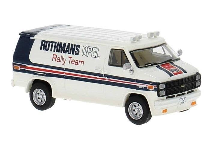 1970s GMC Verdura Cargo Van - Assembled -- Rothmans Opel Teams (white, black, red), HO, Brekina Automodelle 18257