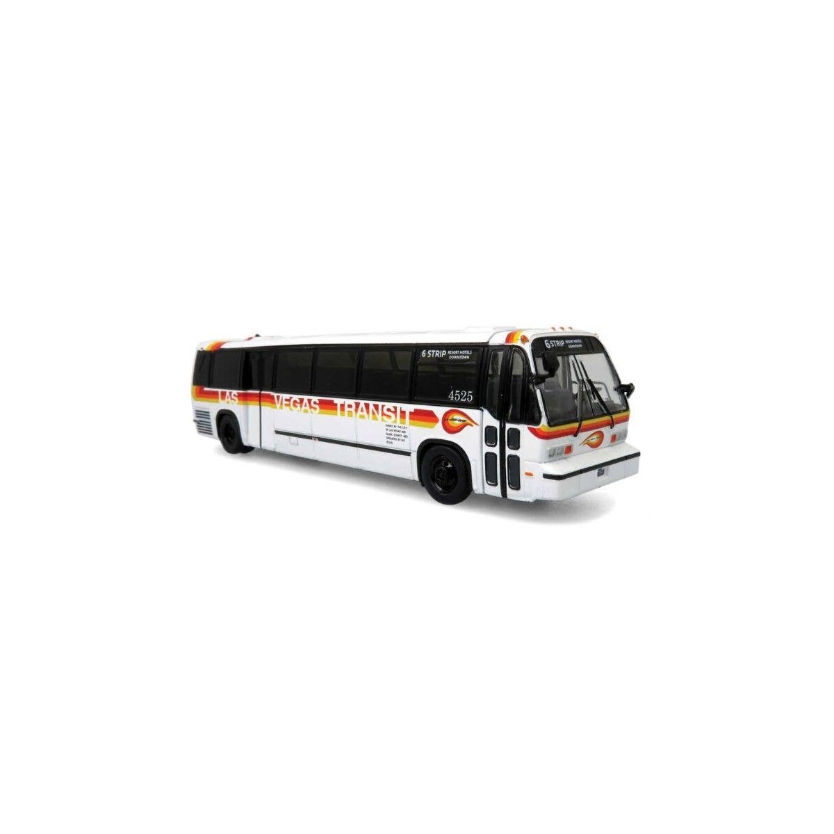 1987-1994 TMC RTS Transit Bus - Assembled -- Las Vegas, Nevada (white, orange, yellow), HO, Iconic Replicas 870401