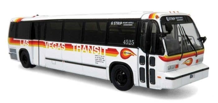 1987-1994 TMC RTS Transit Bus - Assembled -- Las Vegas, Nevada (white, orange, yellow), HO, Iconic Replicas 870401