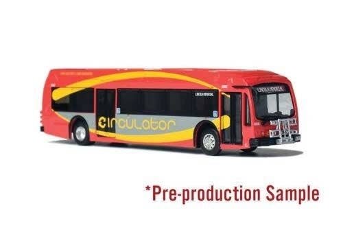 Proterra ZX-5 Bus - Assembled -- Washington DC Circulator (red, yellow, gray), HO, Iconic Replicas 870309
